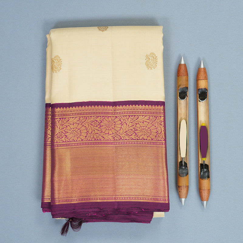 Hayagrivas Handloom Sandal Kanjivaram Silk Saree with Purple Border KBF578G6-2