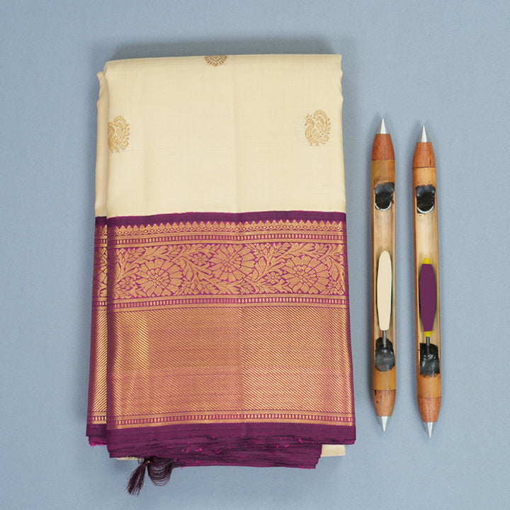 Hayagrivas Handloom Sandal Kanjivaram Silk Saree with Purple Border KBF578G6-2