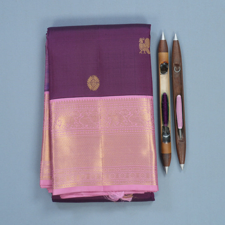 Hayagrivas Handloom Purple Kanjivaram Silk Saree with Rose Pink Border KBF578G6-3