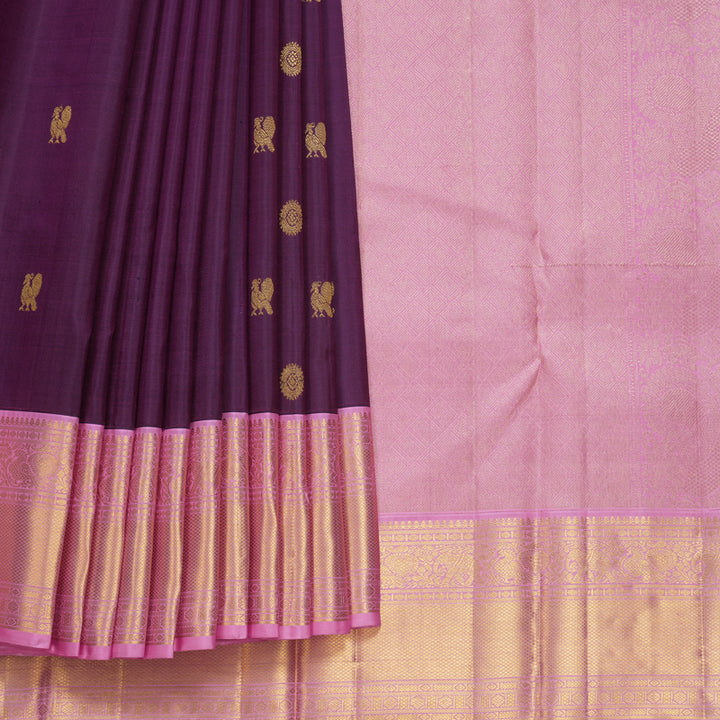 Hayagrivas Handloom Purple Kanjivaram Silk Saree with Rose Pink Border KBF578G6-3