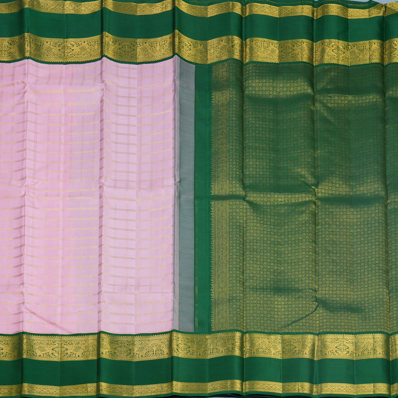 Hayagrivas Handloom Rose Pink Kanjivaram Silk Saree with Bottle Green Border KBF578G8-1