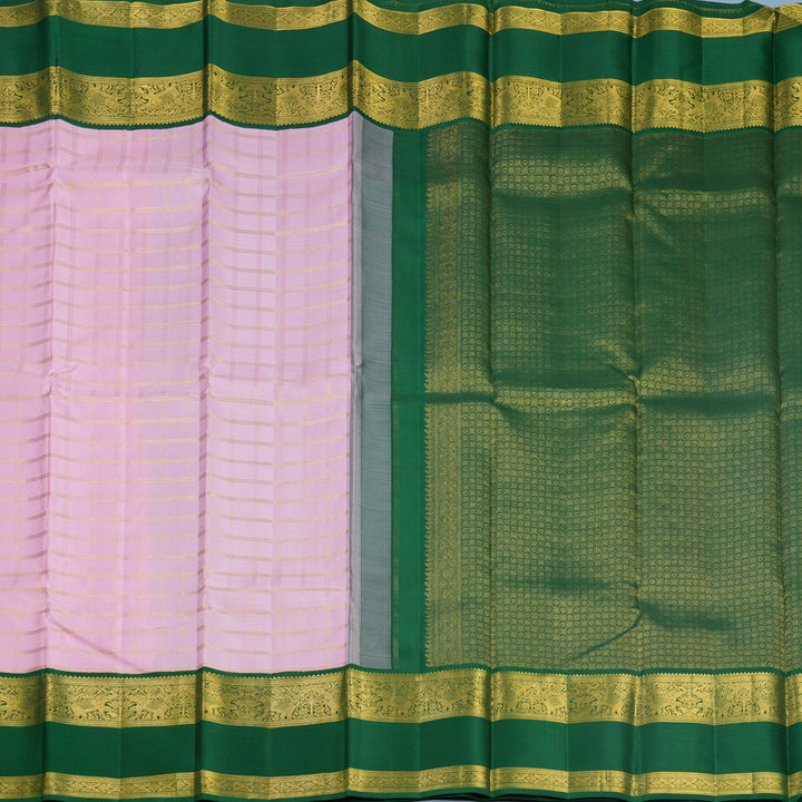 Hayagrivas Handloom Rose Pink Kanjivaram Silk Saree with Bottle Green Border KBF578G8-1