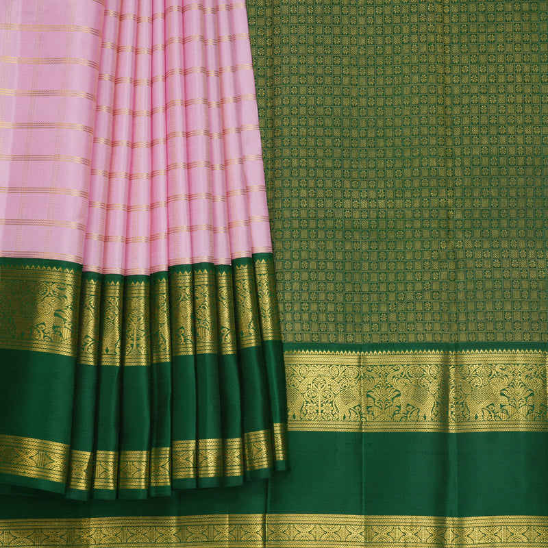 Hayagrivas Handloom Rose Pink Kanjivaram Silk Saree with Bottle Green Border KBF578G8-1