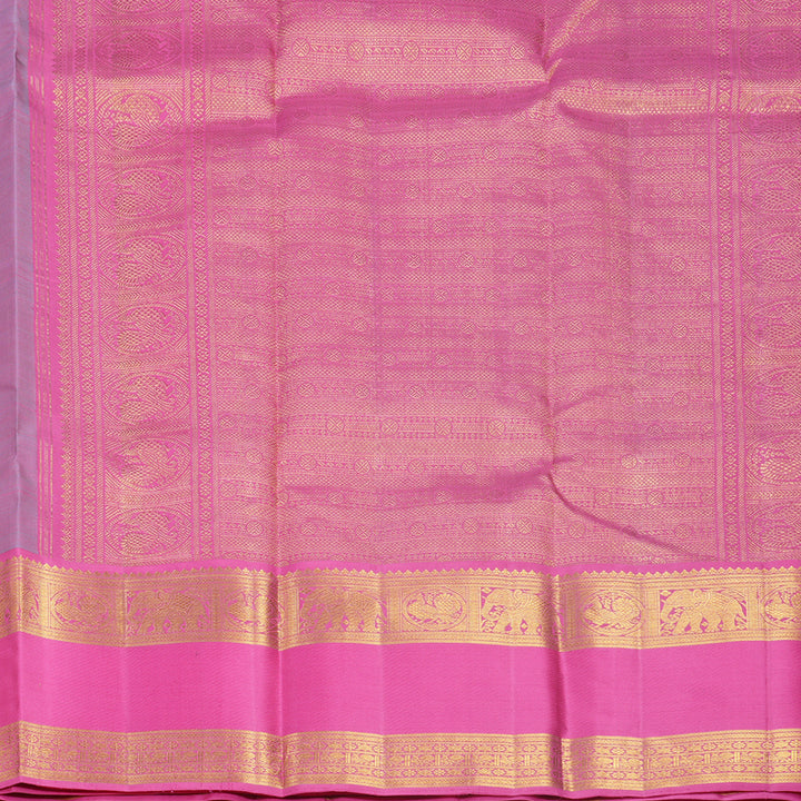 Hayagrivas Handloom Bright Teal Kanjivaram Silk Saree with Pink Border KBF578G8-3