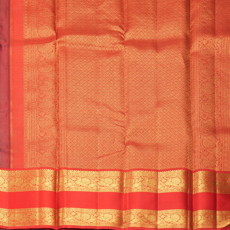 Hayagrivas Handloom Purplish-Blue Kanjivaram Silk Saree with Red Border KBF578G9-1