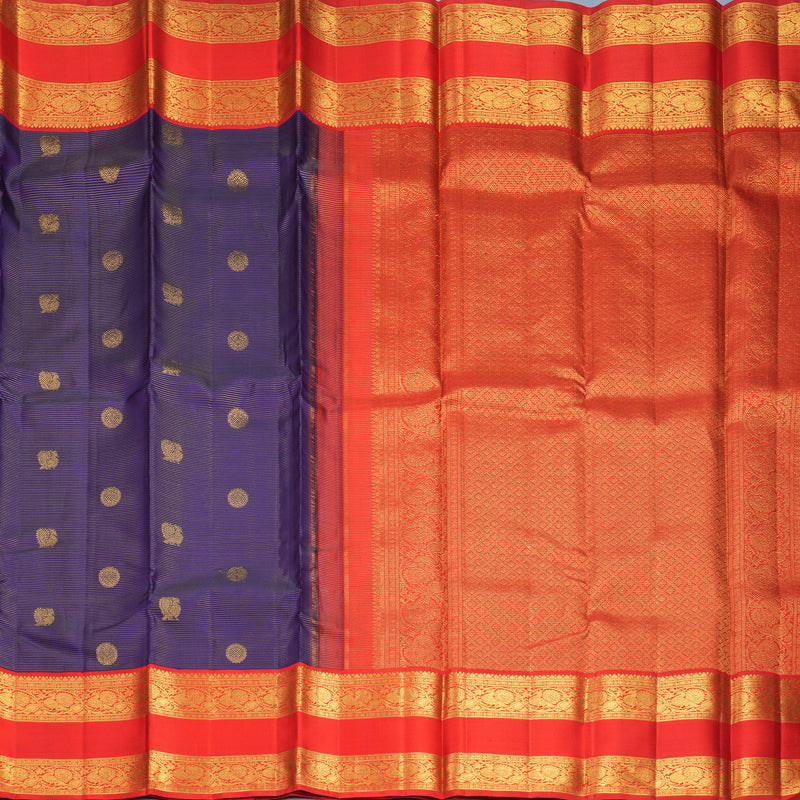 Hayagrivas Handloom Purplish-Blue Kanjivaram Silk Saree with Red Border KBF578G9-1
