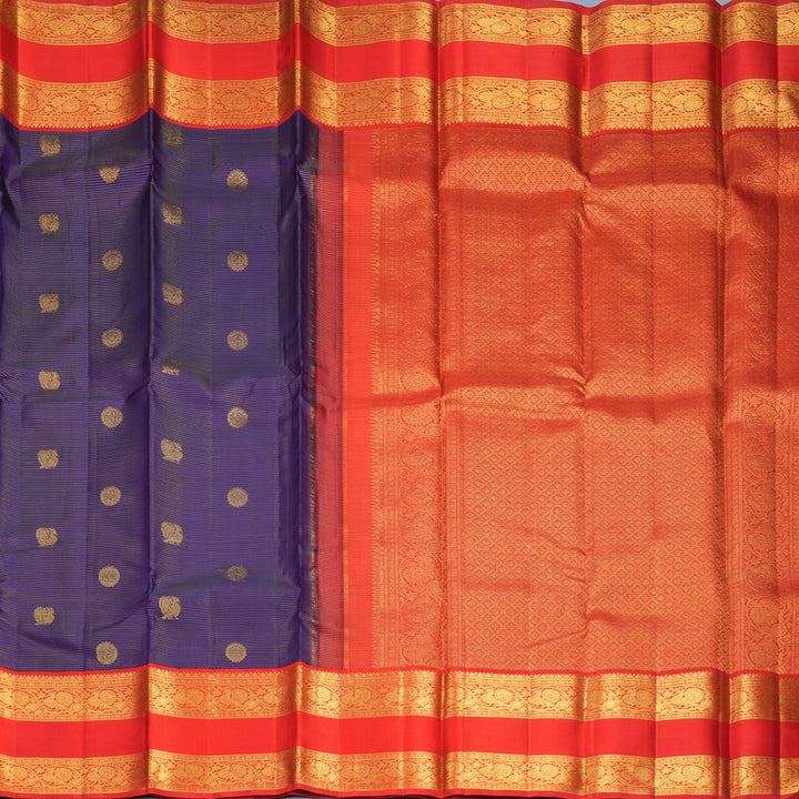 Hayagrivas Handloom Purplish-Blue Kanjivaram Silk Saree with Red Border KBF578G9-1