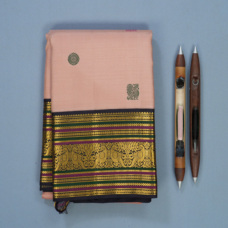 Hayagrivas Handloom Mild Peach Kanjivaram Silk Saree with Deep Nagapazham Border KBF579G5-1