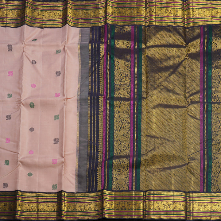 Hayagrivas Handloom Mild Peach Kanjivaram Silk Saree with Deep Nagapazham Border KBF579G5-1