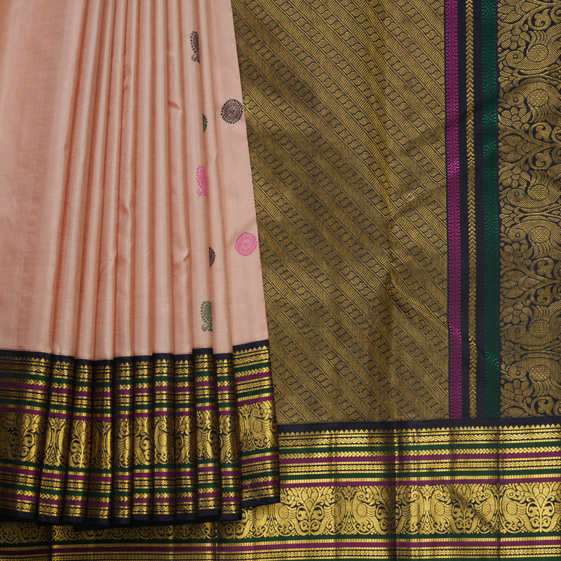Hayagrivas Handloom Mild Peach Kanjivaram Silk Saree with Deep Nagapazham Border KBF579G5-1
