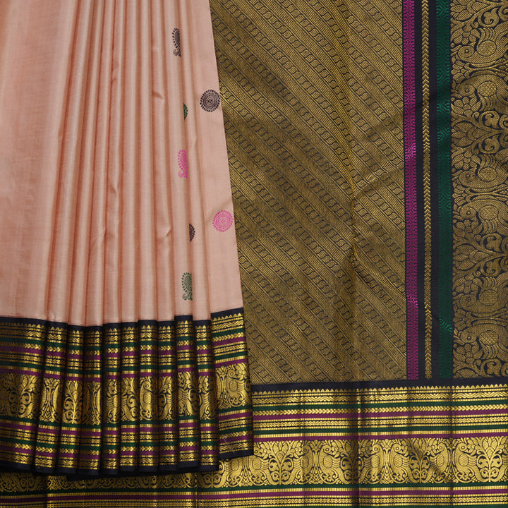 Hayagrivas Handloom Mild Peach Kanjivaram Silk Saree with Deep Nagapazham Border KBF579G5-1