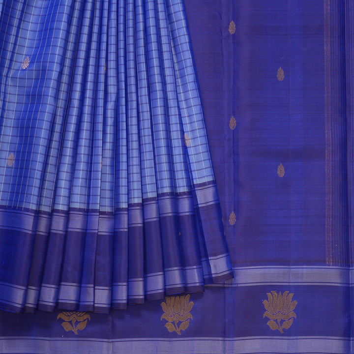Hayagrivas Handloom Light Blue Kanjivaram Silk Saree with Ink Blue Border KBF581G10-7