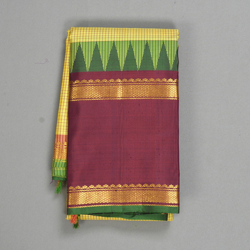 Hayagrivas Handloom Lemon Yellow Kanjivaram Silk Saree with Maroon Border KBF581G12-1