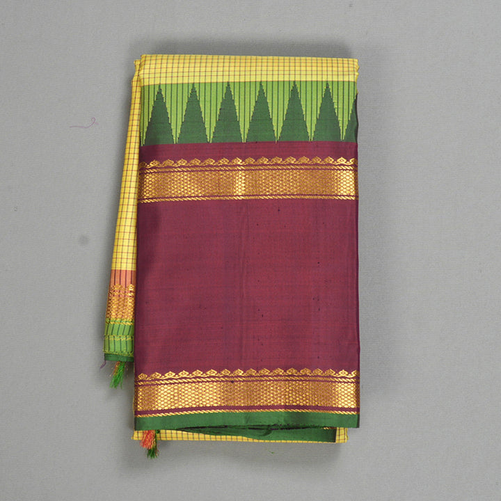 Hayagrivas Handloom Lemon Yellow Kanjivaram Silk Saree with Maroon Border KBF581G12-1