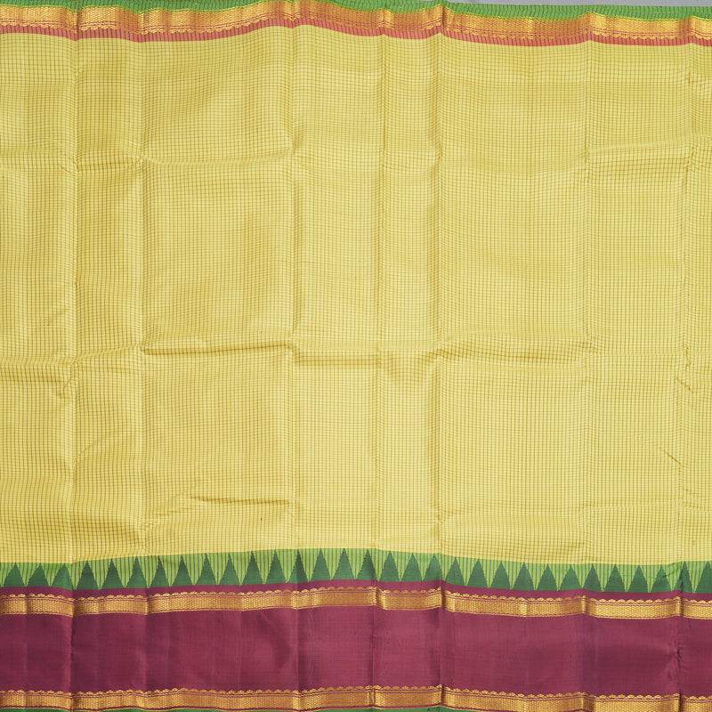 Hayagrivas Handloom Lemon Yellow Kanjivaram Silk Saree with Maroon Border KBF581G12-1