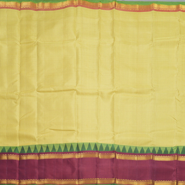 Hayagrivas Handloom Lemon Yellow Kanjivaram Silk Saree with Maroon Border KBF581G12-1