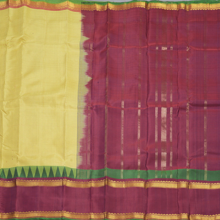 Hayagrivas Handloom Lemon Yellow Kanjivaram Silk Saree with Maroon Border KBF581G12-1