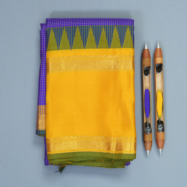 Hayagrivas Handloom MS Blue Kanjivaram Silk Saree with Yellow Border KBF581G12-6