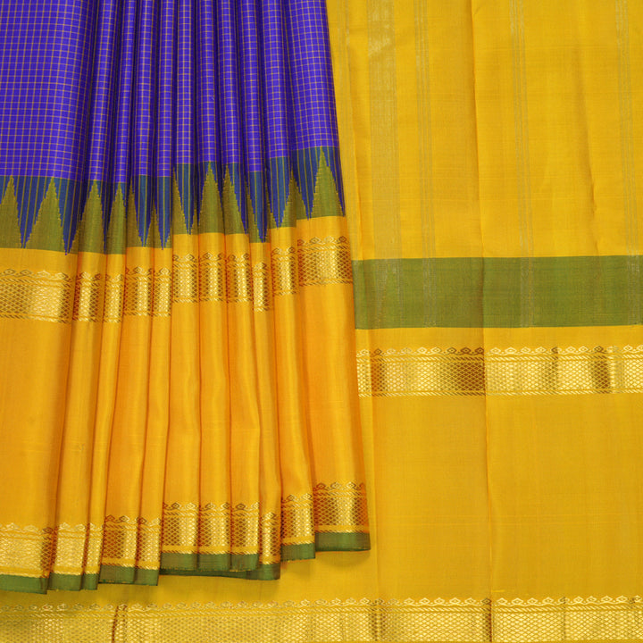 Hayagrivas Handloom MS Blue Kanjivaram Silk Saree with Yellow Border KBF581G12-6