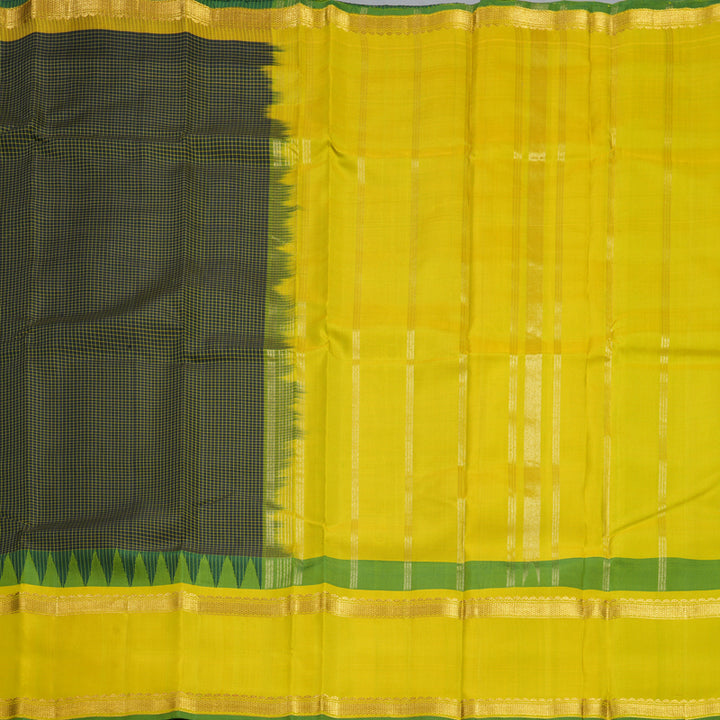 Hayagrivas Handloom Black Kanjivaram Silk Saree with Lemon Yellow Border KBF581G12-8