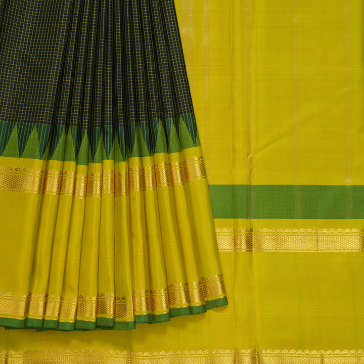 Hayagrivas Handloom Black Kanjivaram Silk Saree with Lemon Yellow Border KBF581G12-8