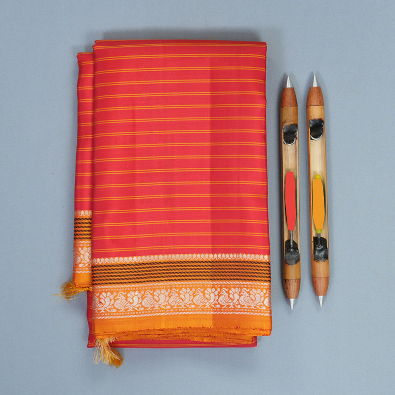 Hayagrivas Handloom Red Kanjivaram Silk Saree with Golden Orange Border KBF581G3-3