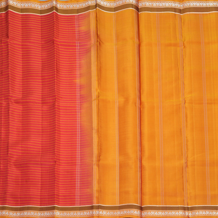 Hayagrivas Handloom Red Kanjivaram Silk Saree with Golden Orange Border KBF581G3-3