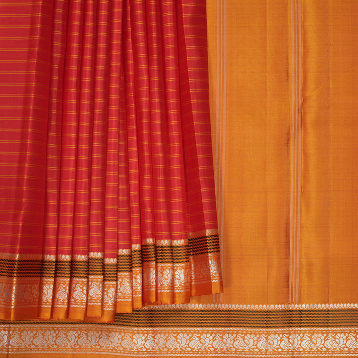 Hayagrivas Handloom Red Kanjivaram Silk Saree with Golden Orange Border KBF581G3-3