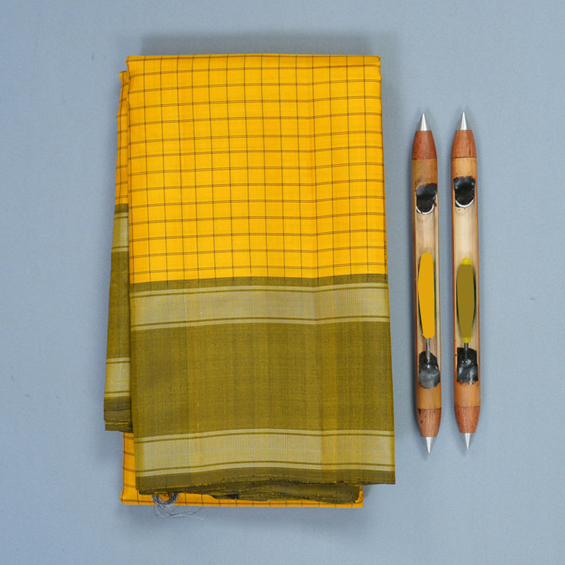 Hayagrivas Handloom Yellow Kanjivaram Silk Saree with Olive Green Border KBF581G4-2