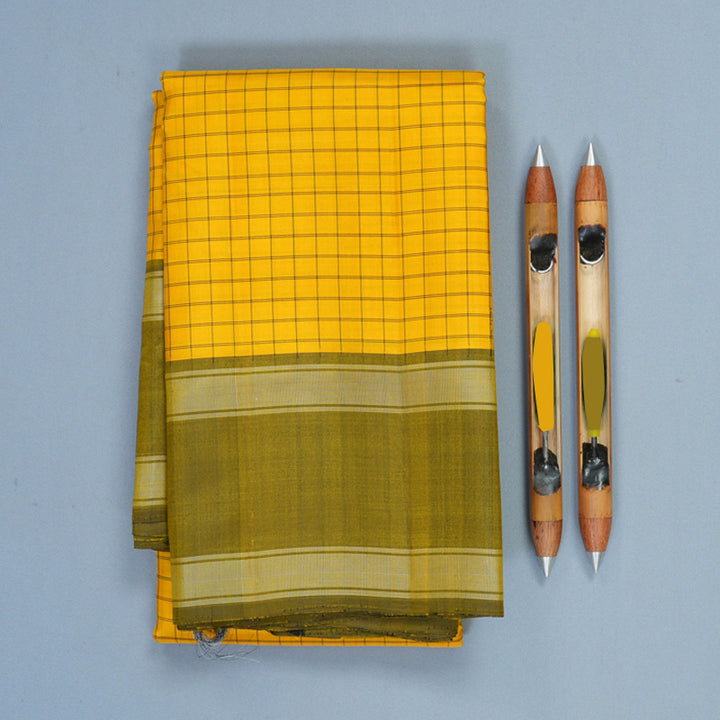 Hayagrivas Handloom Yellow Kanjivaram Silk Saree with Olive Green Border KBF581G4-2