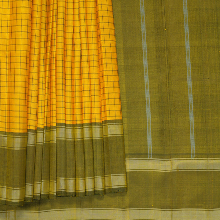Hayagrivas Handloom Yellow Kanjivaram Silk Saree with Olive Green Border KBF581G4-2
