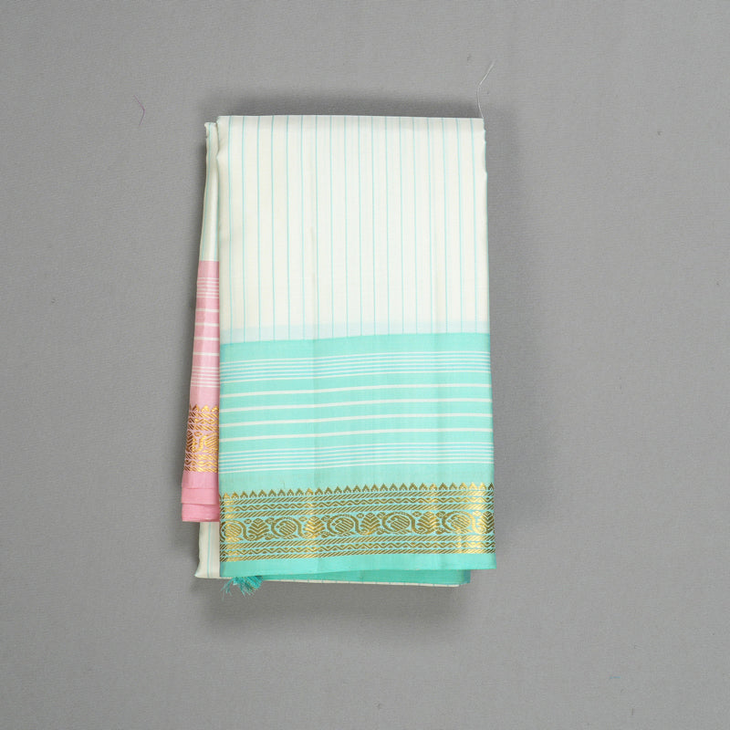 Hayagrivas Handloom Half-White Kanjivaram Silk Saree with Ganga Jamuna Border KBF581G5-1