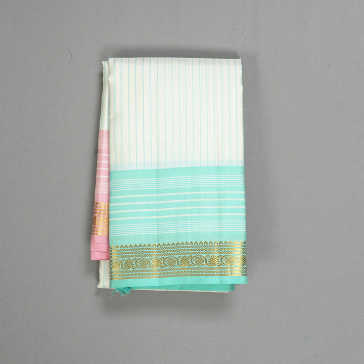 Hayagrivas Handloom Half-White Kanjivaram Silk Saree with Ganga Jamuna Border KBF581G5-1