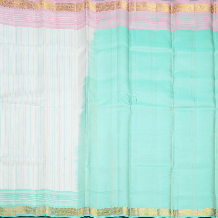 Hayagrivas Handloom Half-White Kanjivaram Silk Saree with Ganga Jamuna Border KBF581G5-1