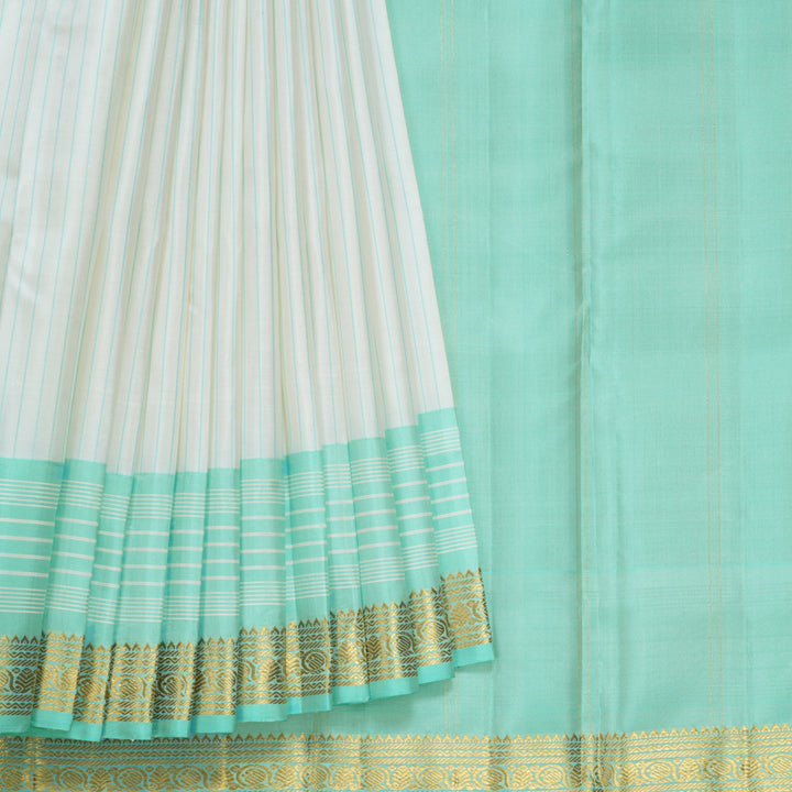 Hayagrivas Handloom Half-White Kanjivaram Silk Saree with Ganga Jamuna Border KBF581G5-1