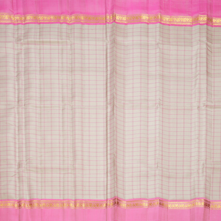 Hayagrivas Handloom Cream Kanjivaram Silk Saree with Rose Pink Border KBF581G8-9