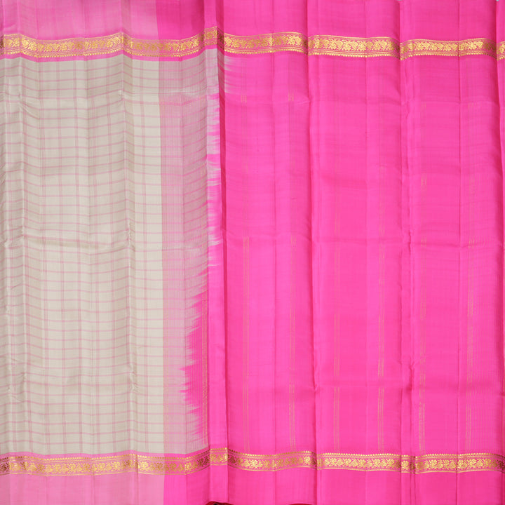 Hayagrivas Handloom Cream Kanjivaram Silk Saree with Rose Pink Border KBF581G8-9