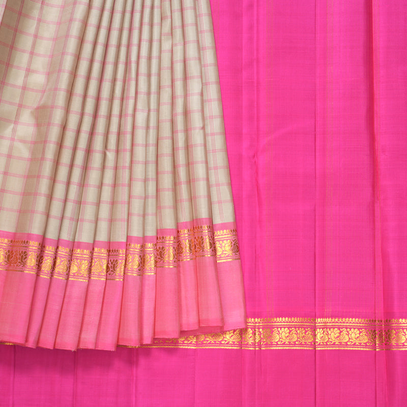 Hayagrivas Handloom Cream Kanjivaram Silk Saree with Rose Pink Border KBF581G8-9