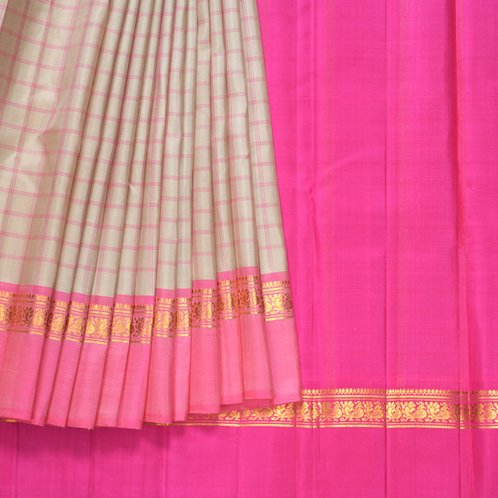 Hayagrivas Handloom Cream Kanjivaram Silk Saree with Rose Pink Border KBF581G8-9