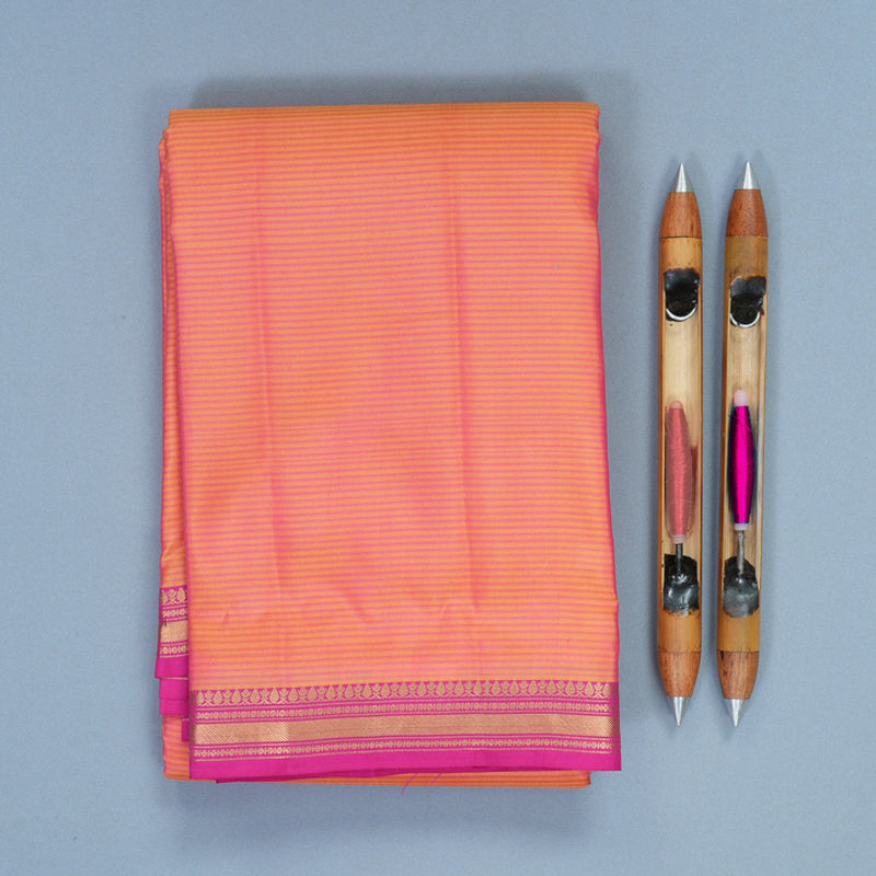 Hayagrivas Handloom Orangish-Pink Kanjivaram Silk Saree with Rani Pink Border KBF582G1-11