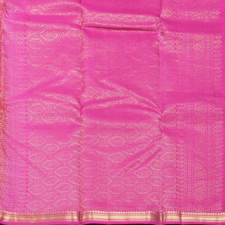 Hayagrivas Handloom Orangish-Pink Kanjivaram Silk Saree with Rani Pink Border KBF582G1-11