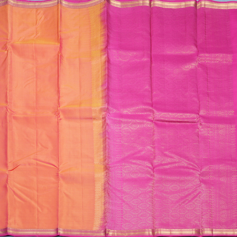 Hayagrivas Handloom Orangish-Pink Kanjivaram Silk Saree with Rani Pink Border KBF582G1-11