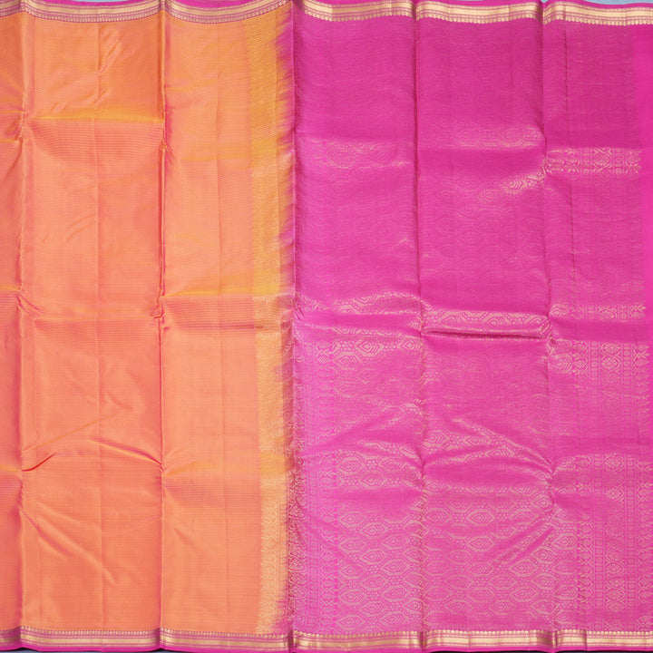 Hayagrivas Handloom Orangish-Pink Kanjivaram Silk Saree with Rani Pink Border KBF582G1-11