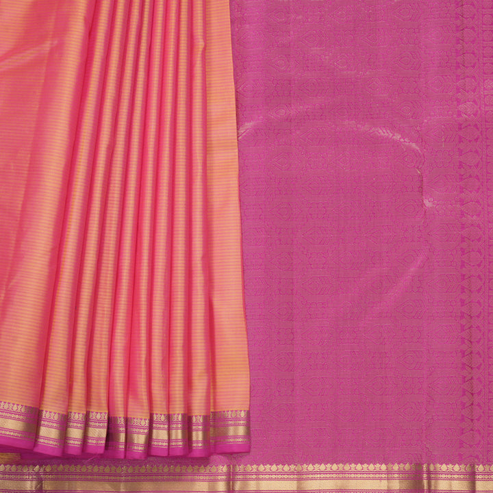 Hayagrivas Handloom Orangish-Pink Kanjivaram Silk Saree with Rani Pink Border KBF582G1-11
