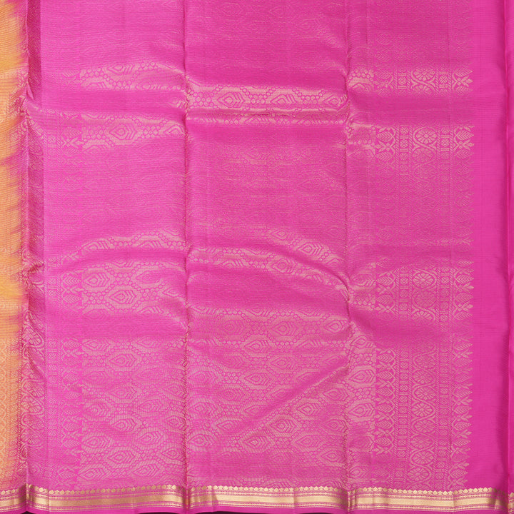 Hayagrivas Handloom Orangish-Pink Kanjivaram Silk Saree with Rani Pink Border KBF582G1-15