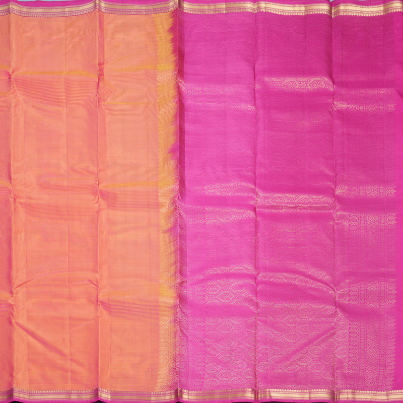 Hayagrivas Handloom Orangish-Pink Kanjivaram Silk Saree with Rani Pink Border KBF582G1-15