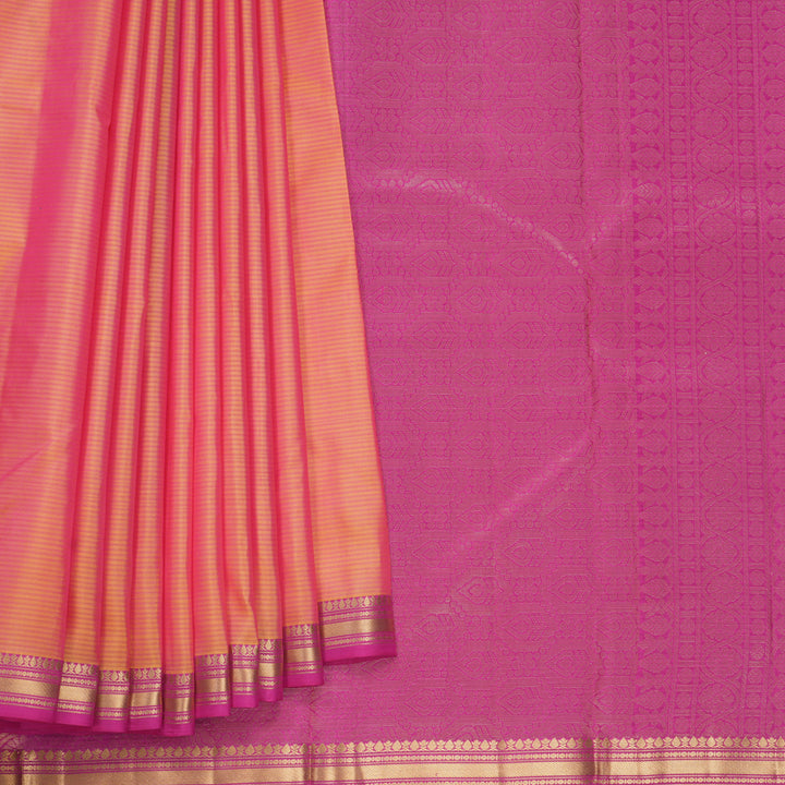 Hayagrivas Handloom Orangish-Pink Kanjivaram Silk Saree with Rani Pink Border KBF582G1-15