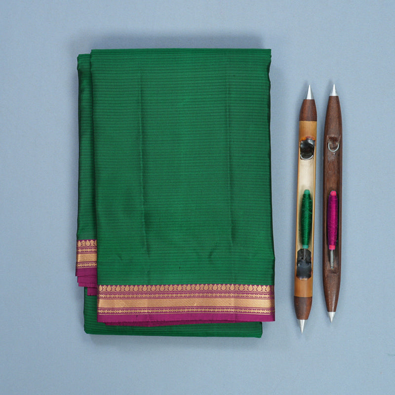 Hayagrivas Handloom Bottle Green Kanjivaram Silk Saree with Purple Border KBF582G1-3