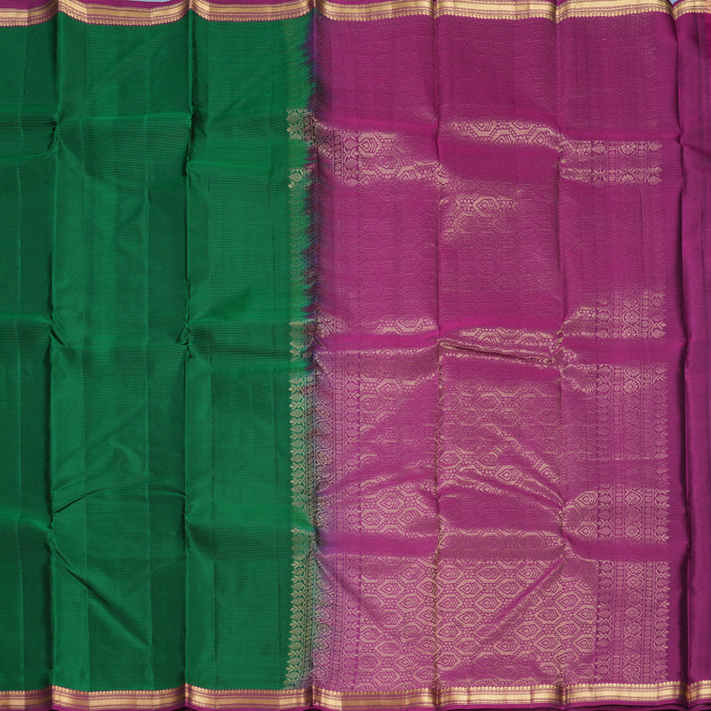 Hayagrivas Handloom Bottle Green Kanjivaram Silk Saree with Purple Border KBF582G1-3