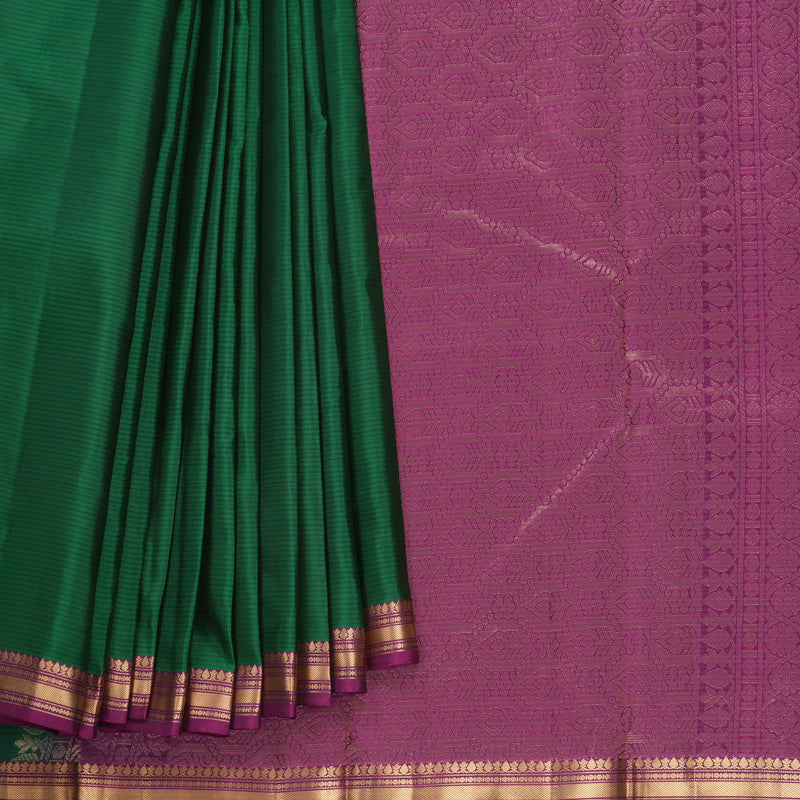 Hayagrivas Handloom Bottle Green Kanjivaram Silk Saree with Purple Border KBF582G1-3